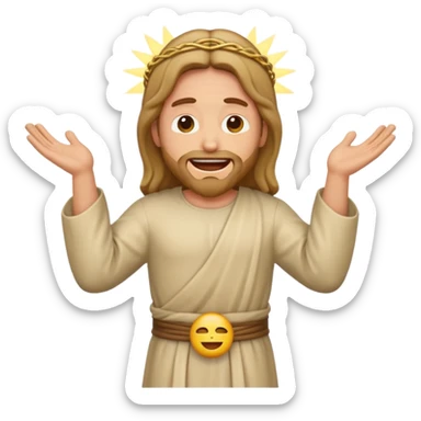 my workmate accidentally misspelled "Jesus christ" as "Jesbus christ", make an emoji of jesus with his HANDS ON HIS HIPS, making a face as if he's laughing at how silly someone is sticker