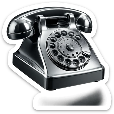 an analog disk phone made entirely of chrome, highly reflective, chrome style, shiny metallic, gleaming sticker