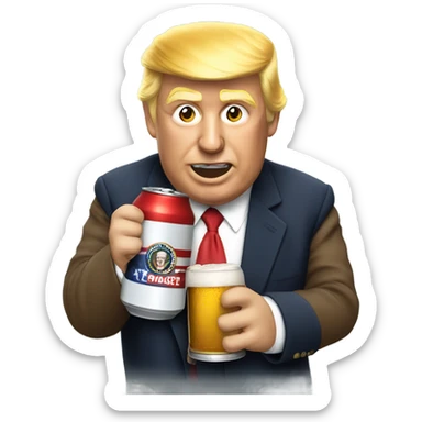 Trump drinking beer sticker