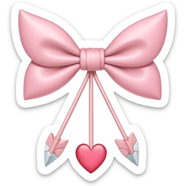 A dainty, elegant bow in soft pink with a heart-shaped arrowhead, mid-shot as if aiming straight for the heart. sticker