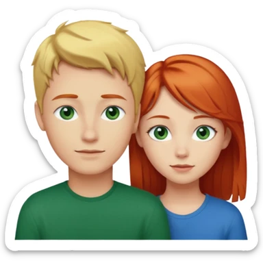 Blonde pretty girl with blue eyes, and taller red haired boy green eyes in love with each other sticker