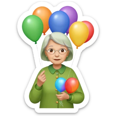 balloons holder old woman green clothes sticker