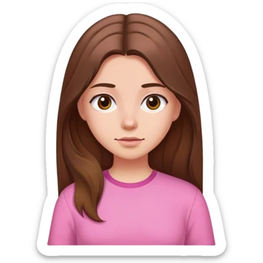 Girl with long brown hair and a middle part with a pink shirt on sticker