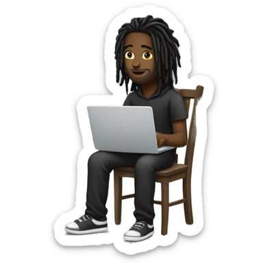 Black-guy-with-dreads-wearing-black-trackstuit-sitting-down-on-chair facing-foward-focused-on-laptop-computer- sticker