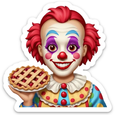 a clown with a cherry pie sticker