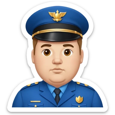 bold a bit fat  man in blue uniform  sticker
