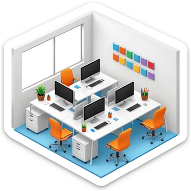 office room of designers isometric sticker