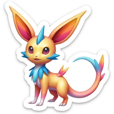 Colorful Shiny Exotic Victini-Salandit-Aurorus-Sylveon-Fakémon-hybrid-creature (full body)  sticker