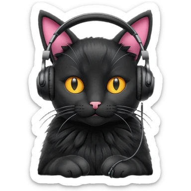 black cat in headphones sticker
