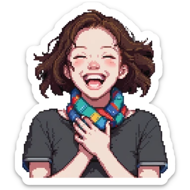 girl with her hands wrapped around her own neck, laughing, tongue stuck out sticker