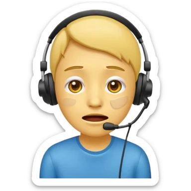 Crying face emoji wearing call center style headset sticker