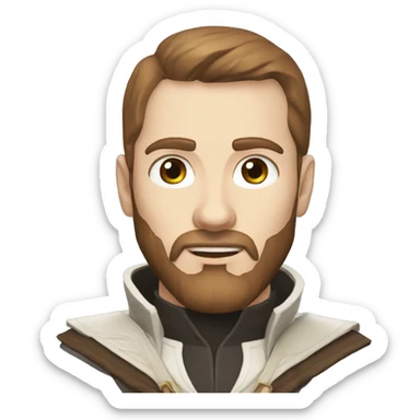 portrait of handsome pale man with brown hair and beard as assassins creed uniform sticker