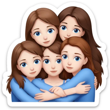 Five girls hugging with brown hair pale skin, three of them have BROWN eyes, two of them have BLUE eyes sticker