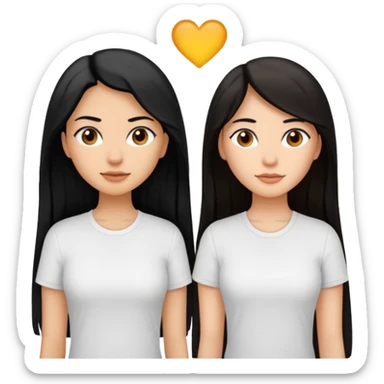 Dos mujeres juntas que una sea de color trigueña y de color blanca, cabello largo negro sea la de piel blanca y la de piel trigueña cabello castaño raya en medio, tengan polo blanco sticker