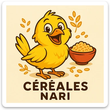 La mascotte du magaisn "céréales nari " doit être un canarie jaune joyeux !! Cree le sticker