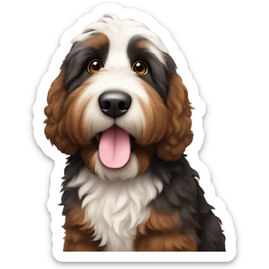 Bernedoodle with brown and black face and big fluffy tail sticker