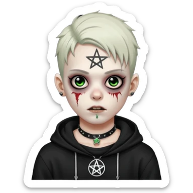 zombie boy emoji, apple style, pentagram on forehead, wearing choker, emo, no text sticker