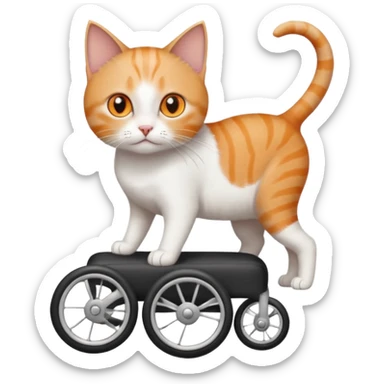 full body small short hair ginger and white cat with orange eyes walking in a wheelchair for cats sticker