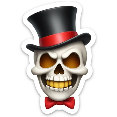 A skull laughing with a tear and a red top hat with bows on it sticker