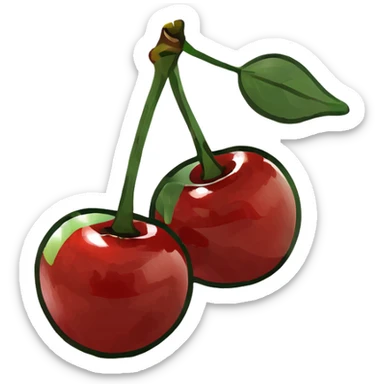 3D style pair of shiny red cherries with green stem sticker