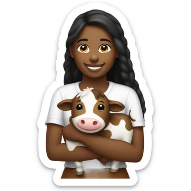 smiling girl with stuffed Cow sticker