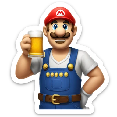 Mario plumber drinking beer with a shirt with the letters “HOPE” sticker