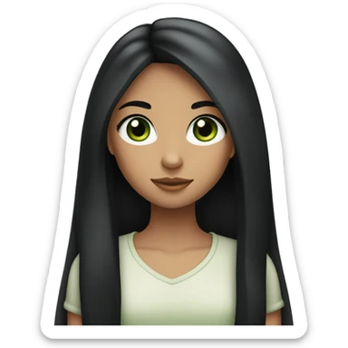 Girl with long black hair and green brown eyes sticker
