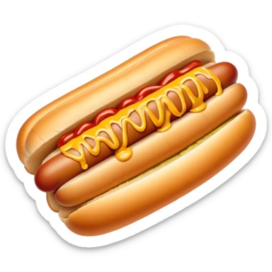 Cinematic classic hot dog, nestled in a soft toasted bun, drizzled with mustard and ketchup, juicy and flavorful, warm golden tones, ultra-detailed and mouthwatering. sticker