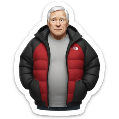 old white man overweight with black and red supreme north face jacket sticker