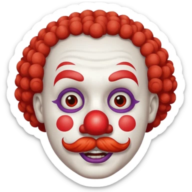 Classic clown — curly mustache, red nose sticker