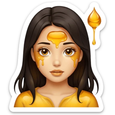 Beautiful girl, with dark hair made of real honey dripping with honey sticker