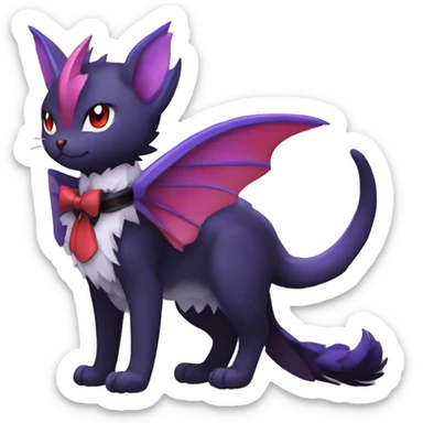  kawaii cute black purple red ethereal fantasy beautiful elegant nargacuga-Noivern-cat-Fakemon collar harness bow tie and bracers full body sticker