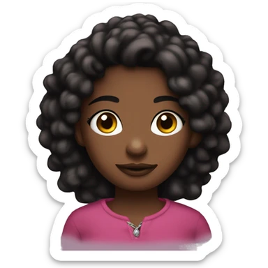 Una chica negra no muy oscura con un pircing en la nariz pelo rizado y ojos marrones y un top rosa sticker