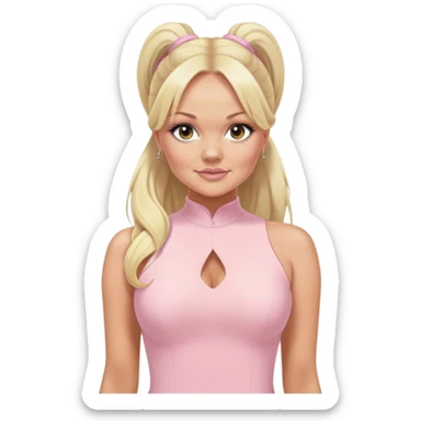 Emma bunton with long blonde ponytails wearing a light pink bodycon dress sticker