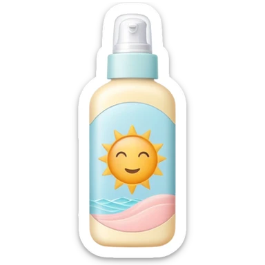 Sunscreen bottle with soft pastel colors, not bright sticker