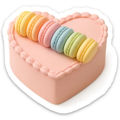 heart-shaped fondant cake with rainbow macarons sticker