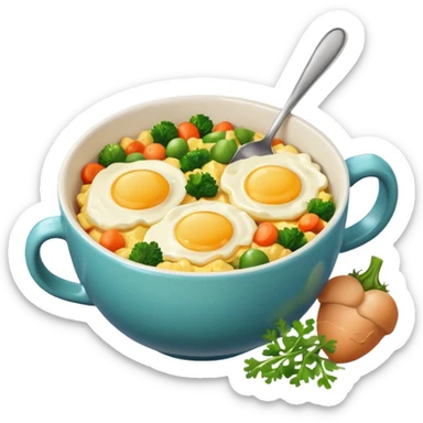 eggs with veggies and one coffee in cute mug on the side sticker
