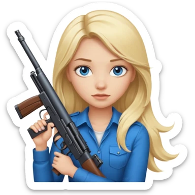 Beautiful  blue eye blonde Long Hair Gangsta girl with a big gun sticker