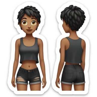 Short hair girl wearing ripped black cropped tank top and Bermudas black short  sticker