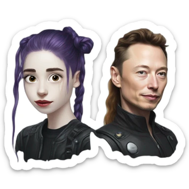 Grimes with milk spray on face, elon musk smirking, duo sticker