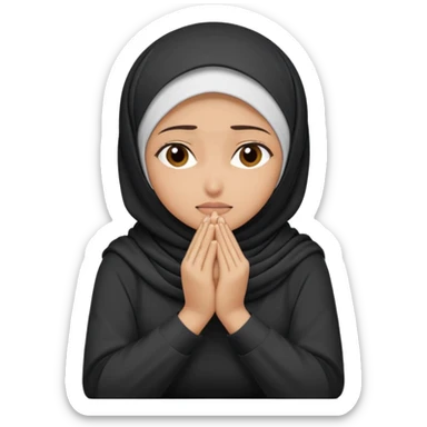 Hijabi girl sitting and hiding her face from her hands made into half open fists and completely covered her face sticker