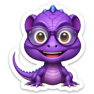 Randall from Monsters Inc, stylized cartoon emoji, purple lizard with glasses and big smile sticker