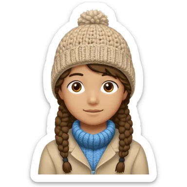 high school student wearing a crochetted winter hat. the hat should be an oatmeal color and texture with no pompom. make one a boy and one a girl sticker