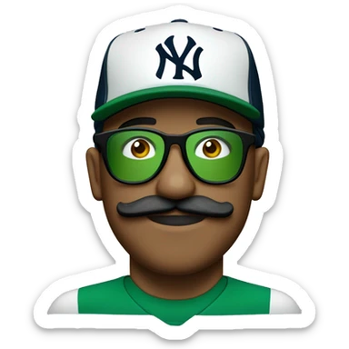 Feid con gafas, bigote y gorra verde de los yankees sticker