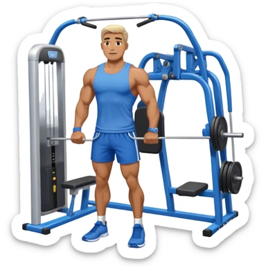 standing fit man with blue shorts cable-machine exercise sticker