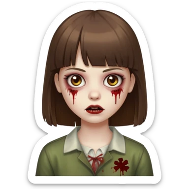girl zombie with straight brown hair and bangs  sticker