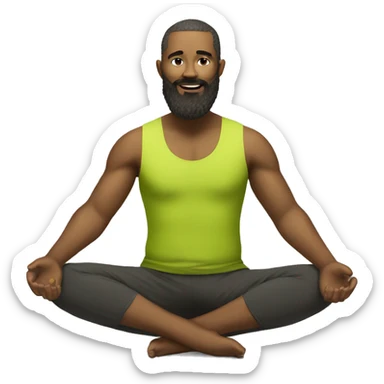 bearded man doing yoga wearing a chartreuse tank top  sticker