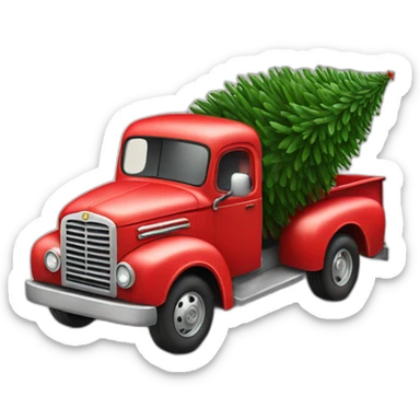 Red truck hauling a christmas tree sticker