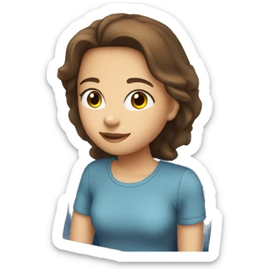 girl with brown straight hair and blue eyes on a plane by the window sticker