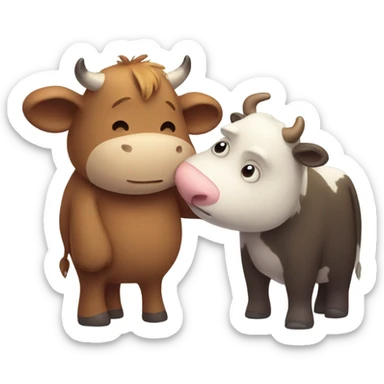 Cow and bear hugging sticker